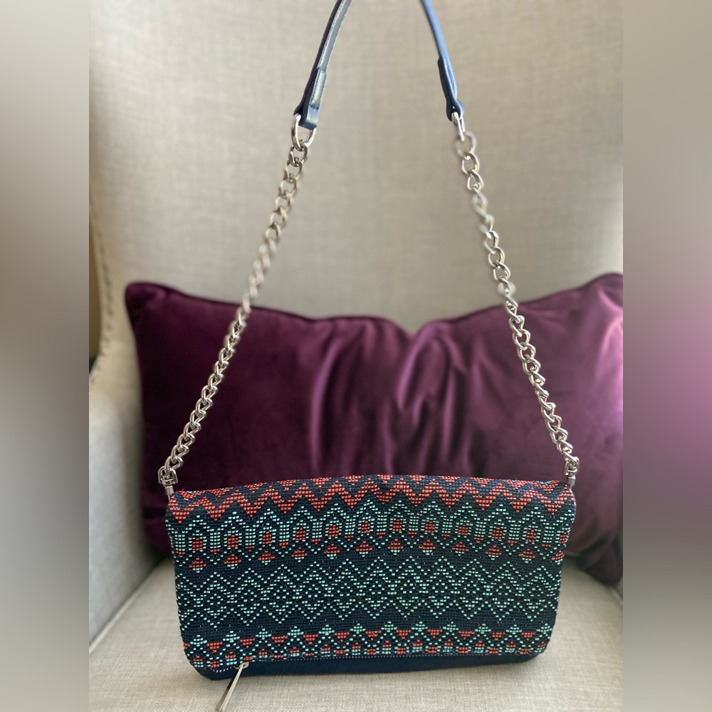 Express navy blue leather fold over purse